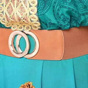 Cognac Wide Stretch Belt With Metal Buckle - XL - NEW